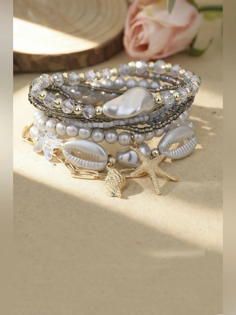 Gray Beachy Bracelet Stack (bead patterns may vary) - Picture 2 of 2